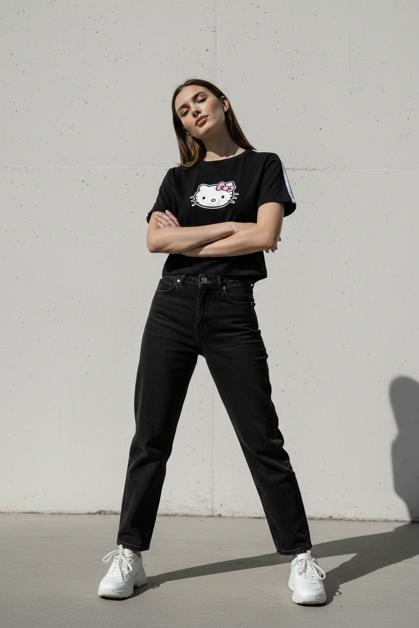 Camiseta Hello Kitty negra con modelo