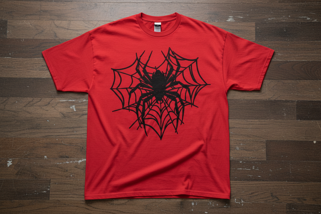 Camiseta Roja Araña Negra Telaraña Negra