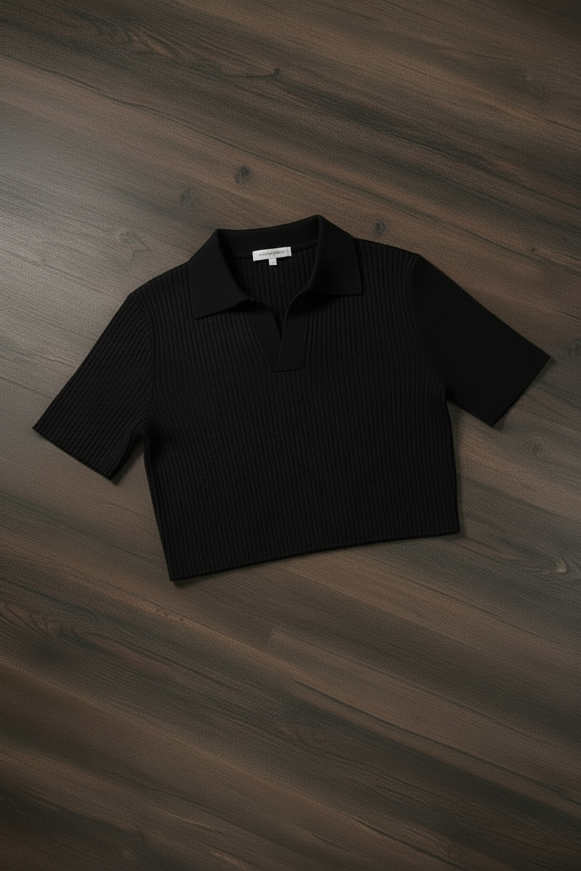 Polo Tejido Cropped Mujer - Negro