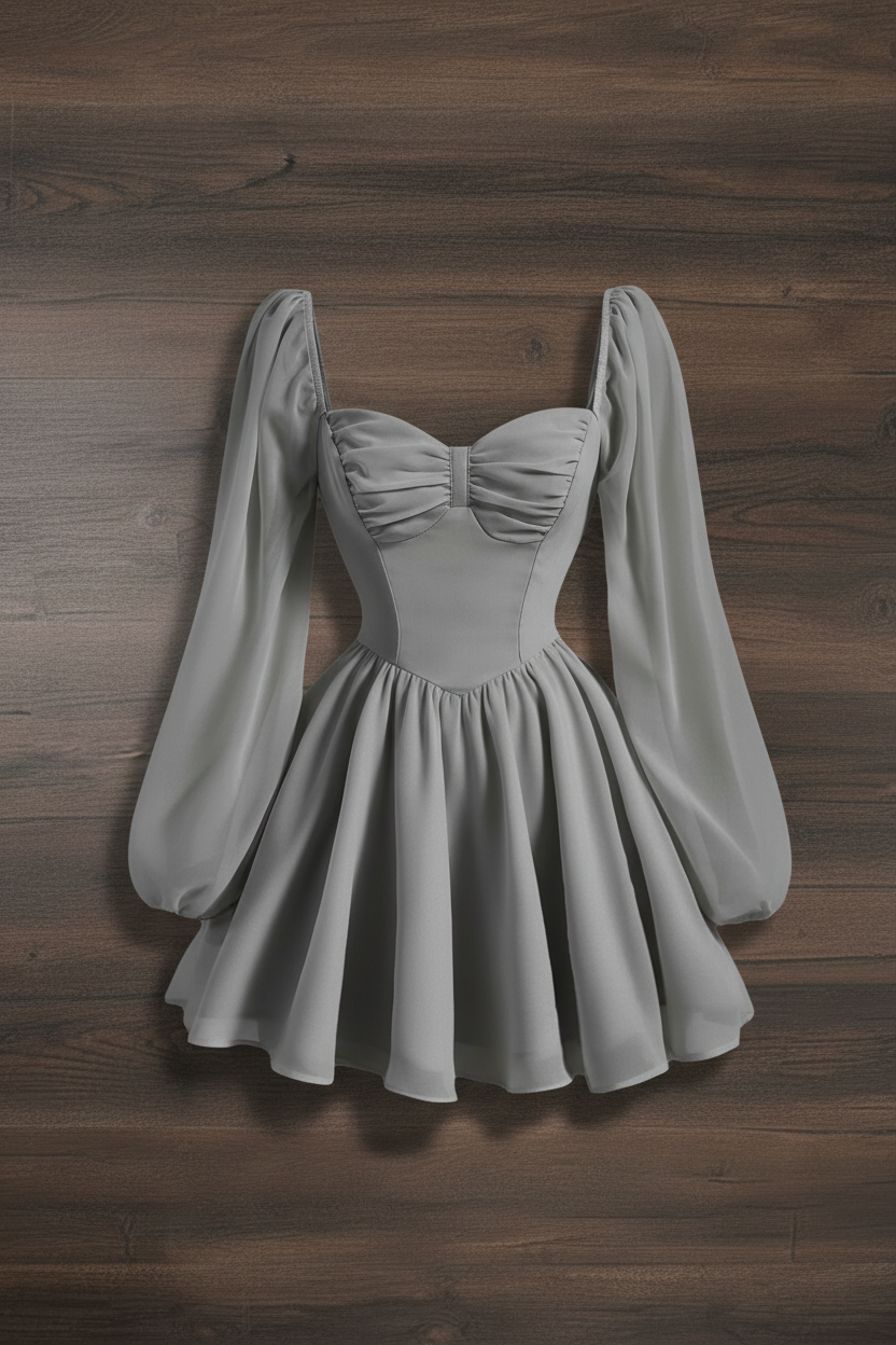 Vestido Corset Puff Sleeve - Gris