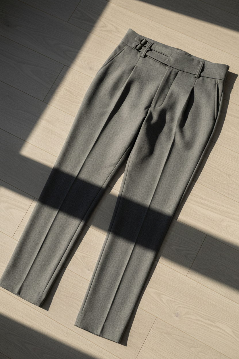 Pantalón Elegante con Banda y Hebilla - Gris
