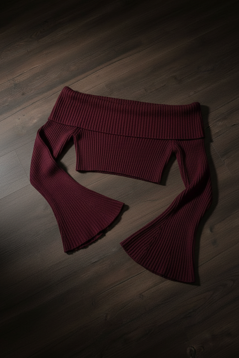 Top Off-Shoulder Rib Manga Flare - Vino