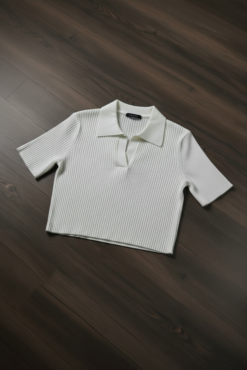 Polo Tejido Cropped Mujer - Blanco