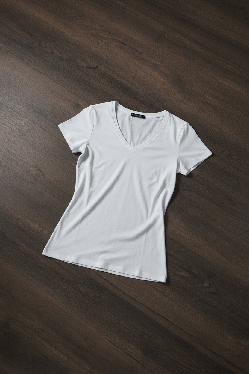 Camiseta Jersey Cuello en V Mujer - Blanco