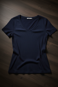 Camiseta Jersey Cuello en V Mujer - Azul Marino