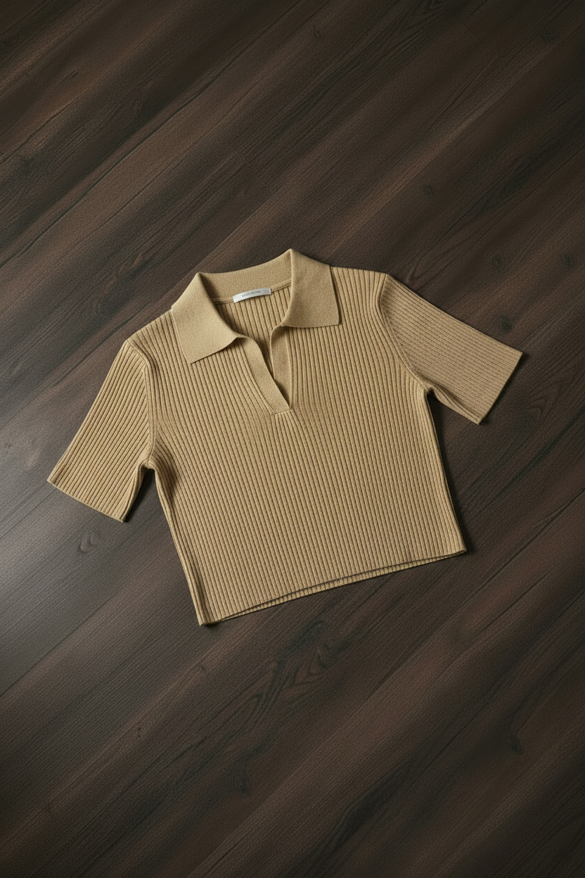 Polo Tejido Cropped Mujer - Beige/Crema