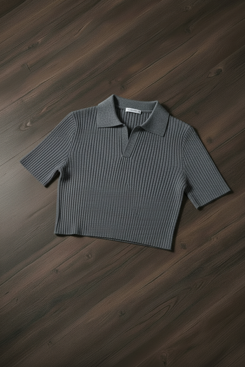 Polo Tejido Cropped Mujer - Gris