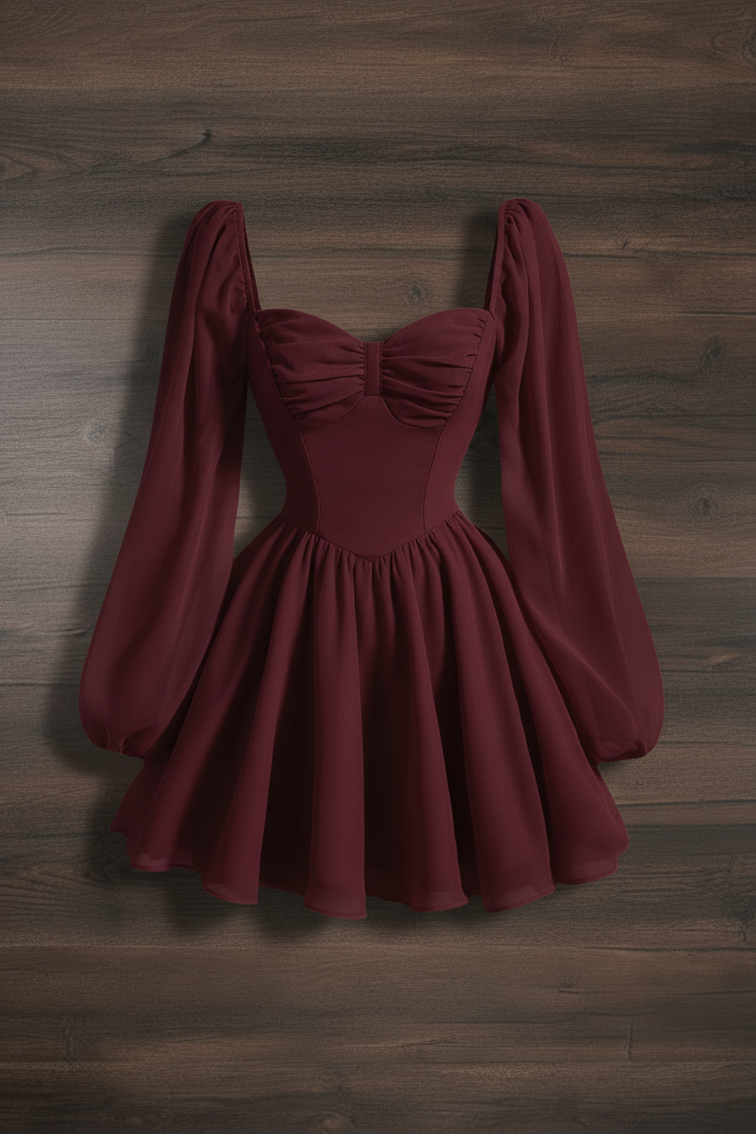 Vestido Corset Puff Sleeve - Vino