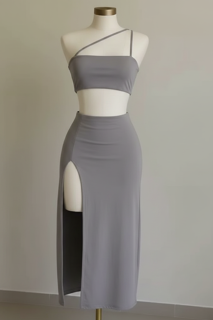 Conjunto Top Falda Maxi KMS - Gris