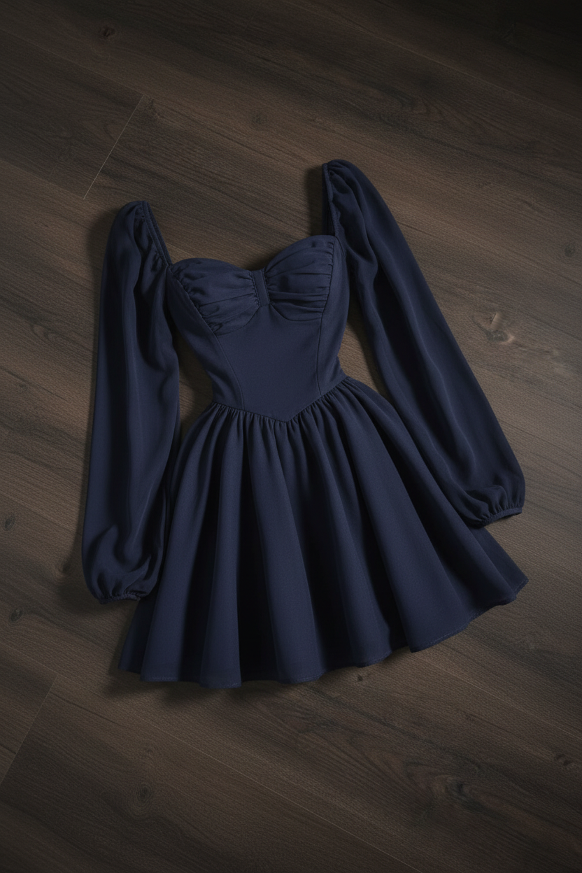 Vestido Corset Puff Sleeve - Azul Marino