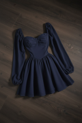 Vestido Corset Puff Sleeve - Azul Marino