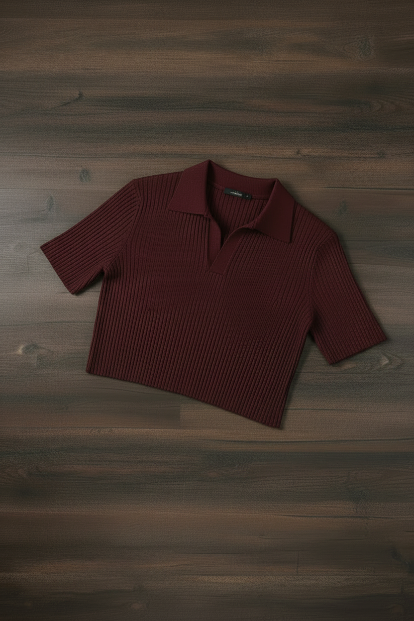 Polo Tejido Cropped Mujer - Vino
