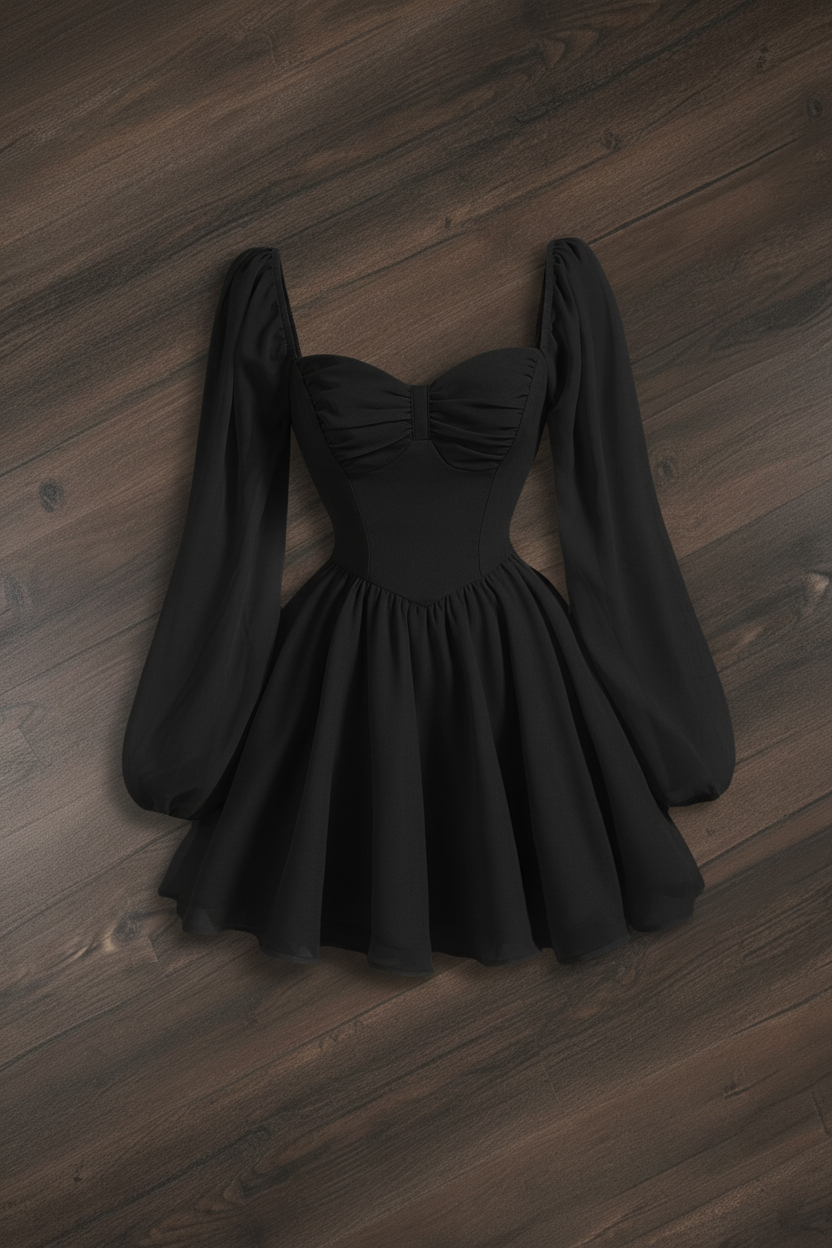Vestido Corset Puff Sleeve - Negro