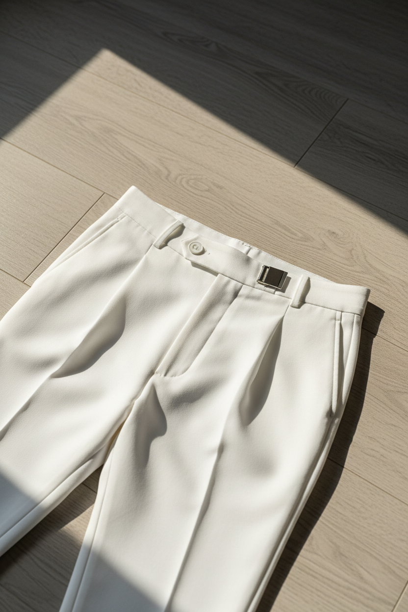 Pantalón Clásico con Hebilla - Blanco