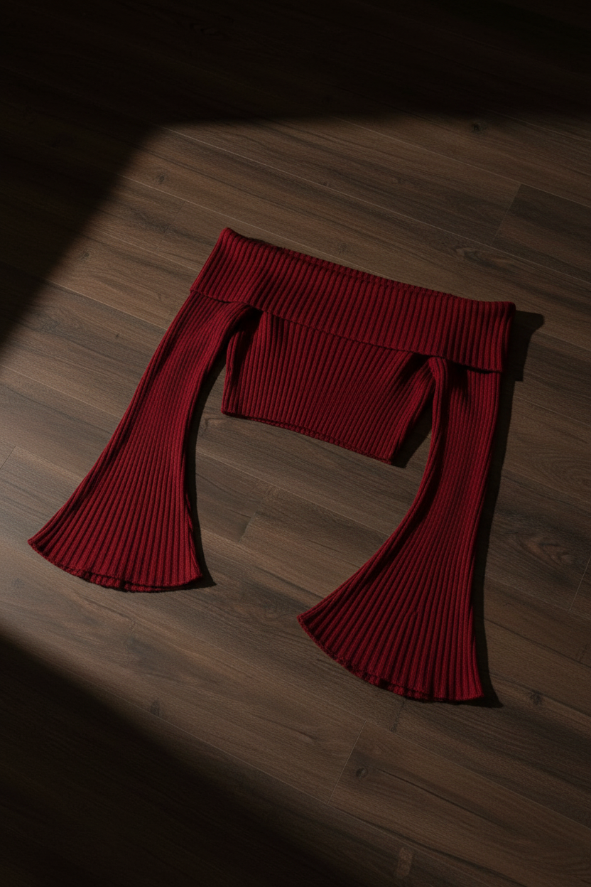 Top Off-Shoulder Rib Manga Flare - Rojo