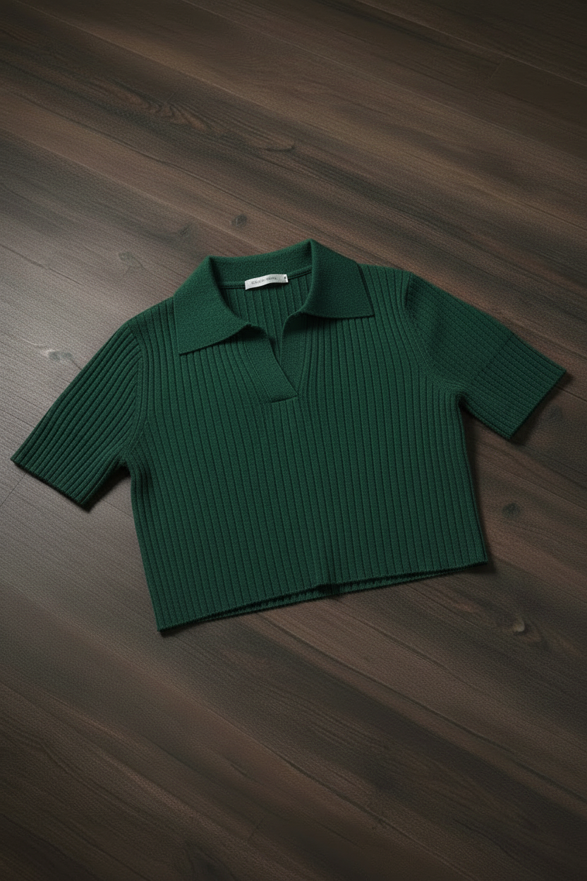 Polo Tejido Cropped Mujer - Verde Bosque