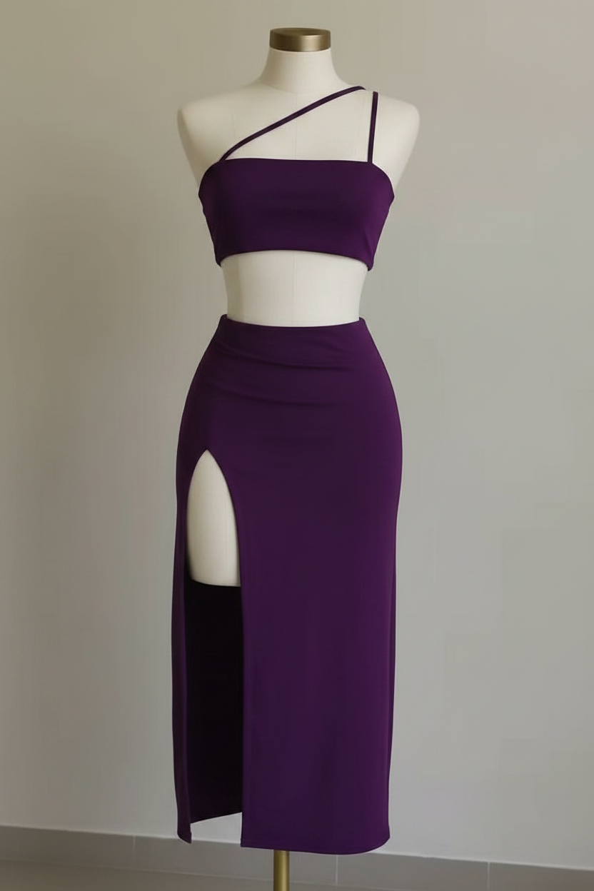 Conjunto Top Falda Maxi KMS - Púrpura
