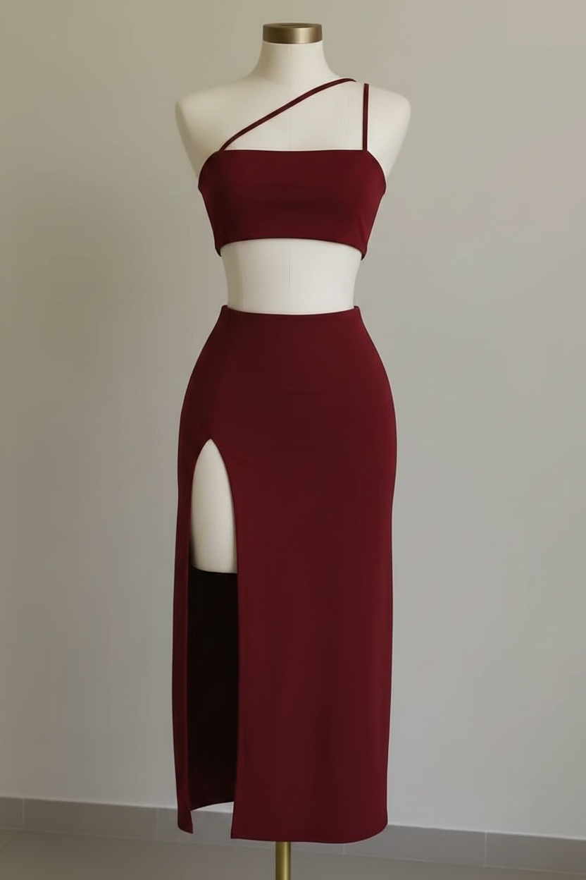 Conjunto Top Falda Maxi KMS - Vino
