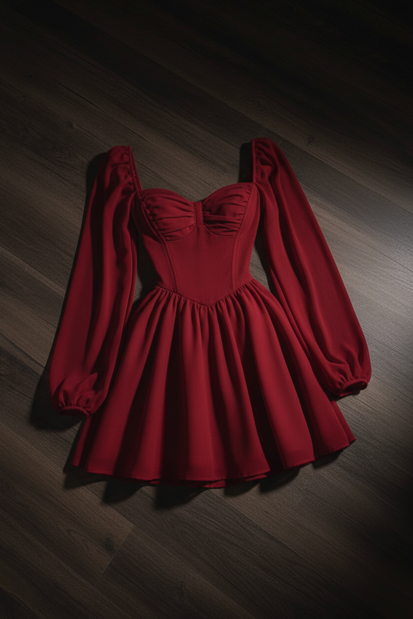 Vestido Corset Puff Sleeve - Rojo
