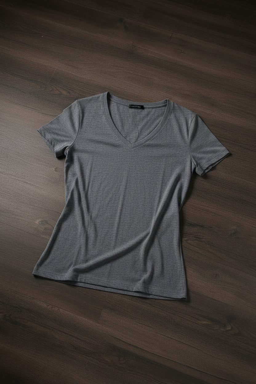 Camiseta Jersey Cuello en V Mujer - Gris