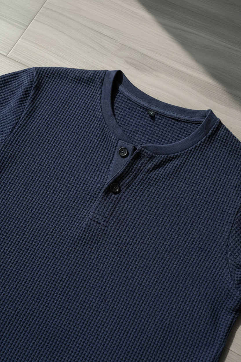 Camiseta Henley Algodón Premium KMS - Azul Marino