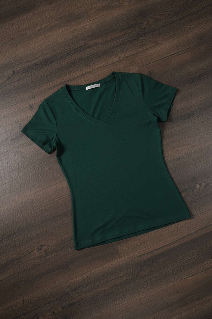 Camiseta Jersey Cuello en V Mujer - Verde Bosque