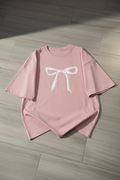 Camiseta rosa con lazo blanco - vista frontal
