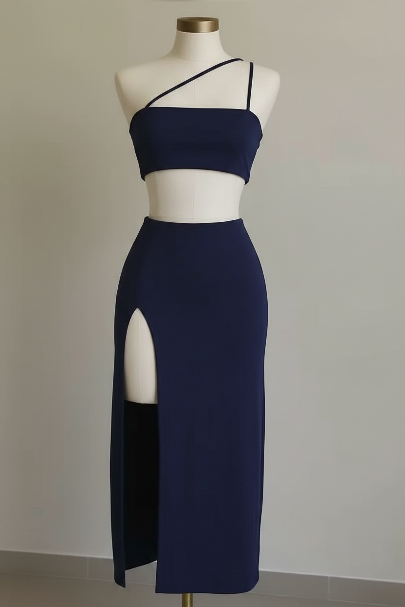 Conjunto Top Falda Maxi KMS - Azul Marino