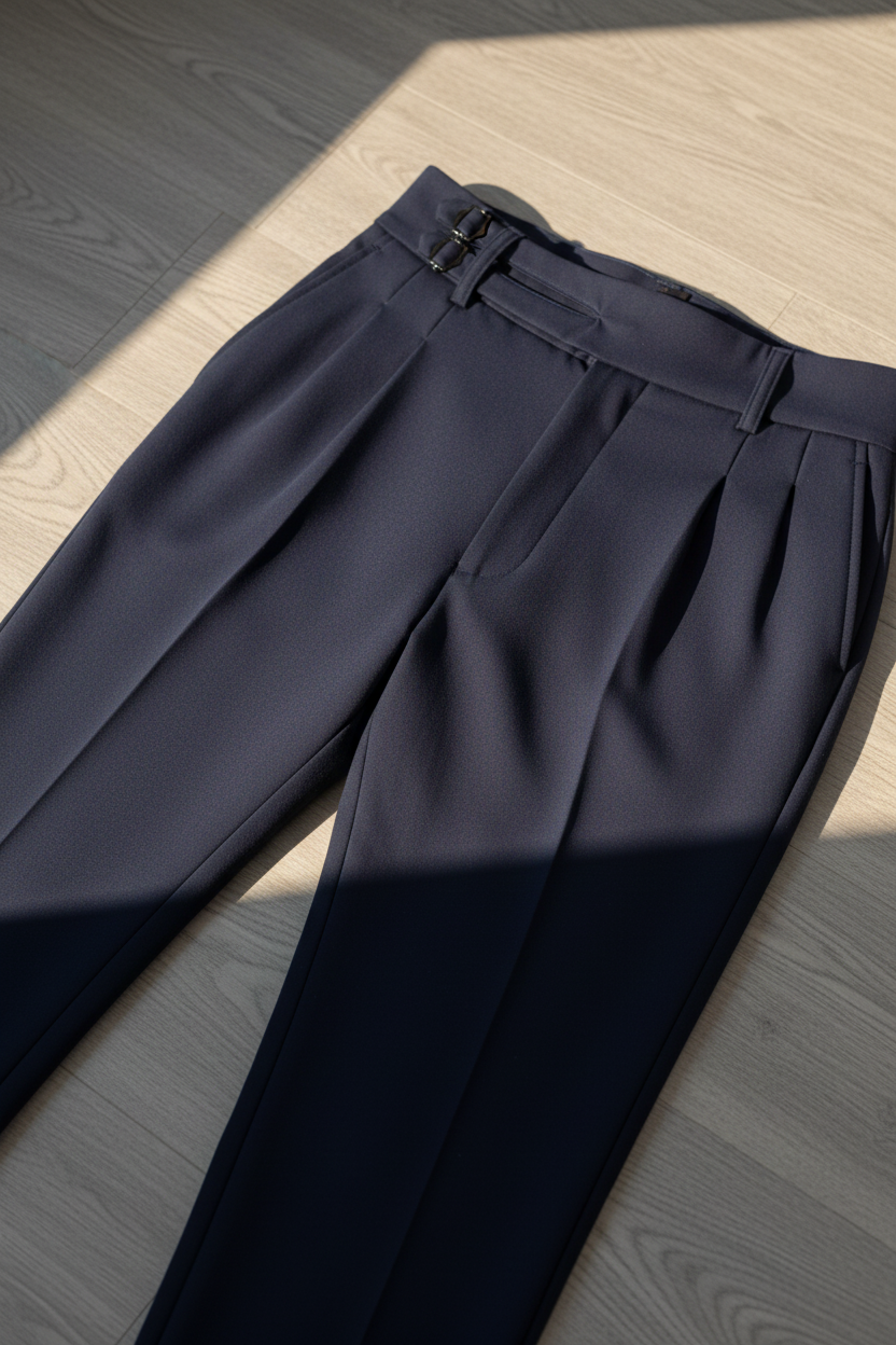 Pantalón Elegante con Banda y Hebilla - Azul Marino