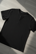 Camiseta Henley Algodón Premium KMS - Negro