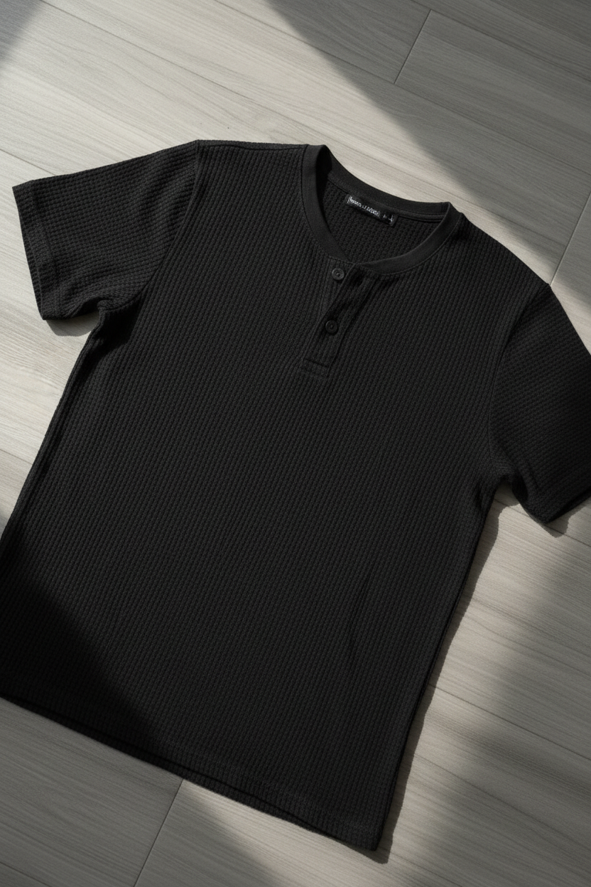 Camiseta Henley Algodón Premium KMS - Negro