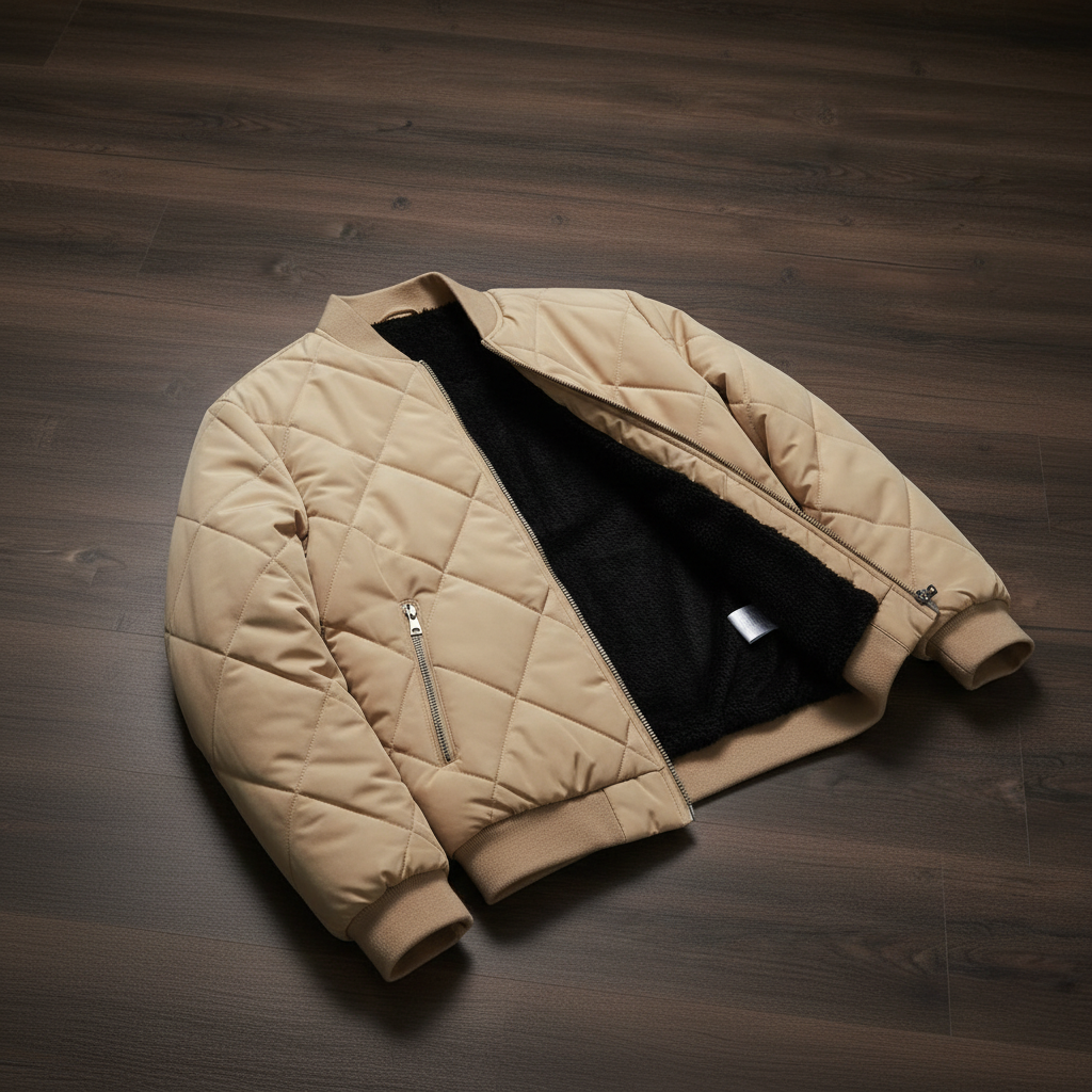 Chaqueta Bomber Acolchada Beige - forro polar negro