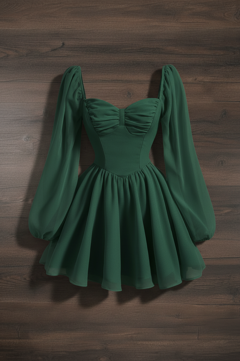 Vestido Corset Puff Sleeve - Verde Bosque