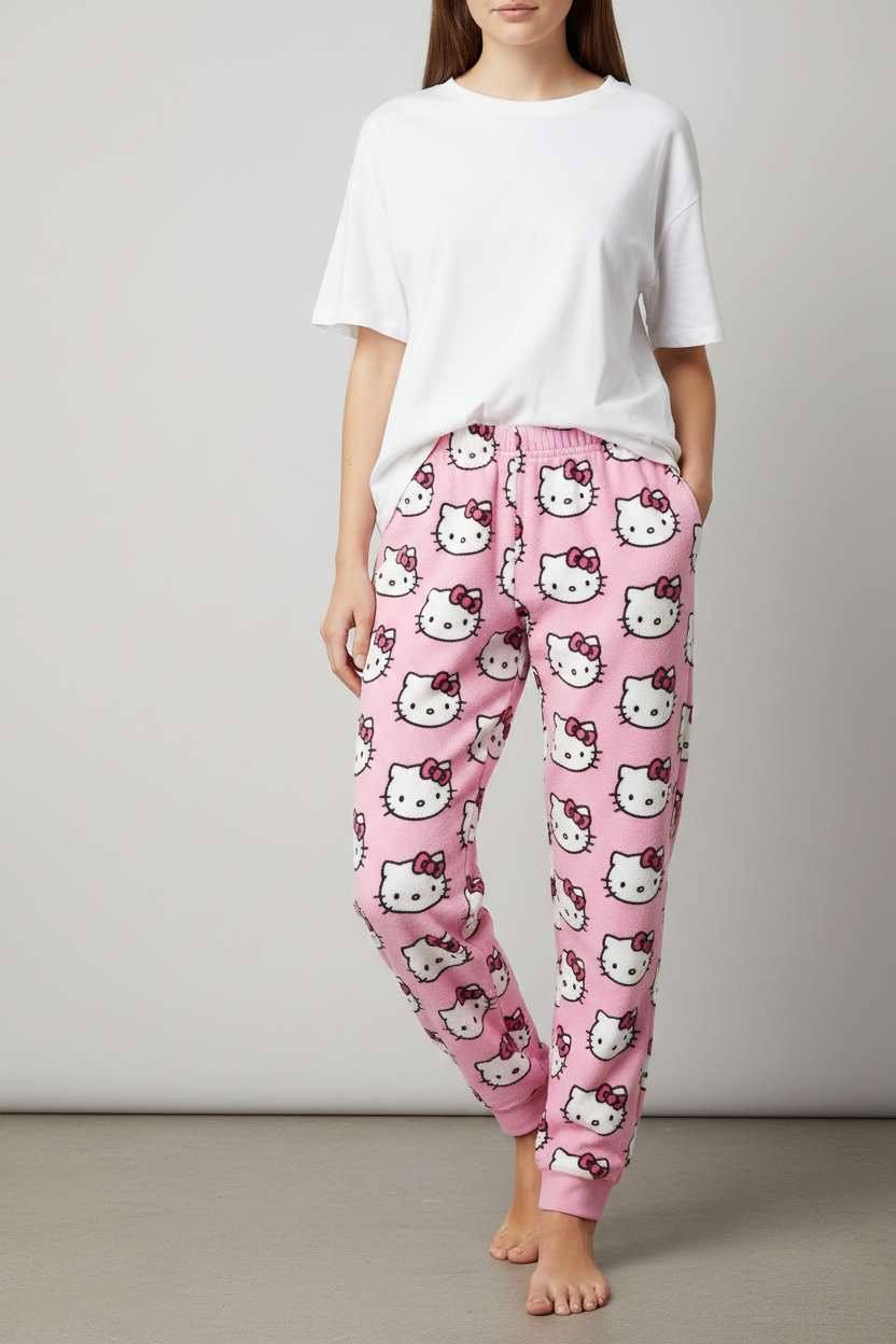 Pijama Hello Kitty - Camiseta blanca + Pantalón rosado