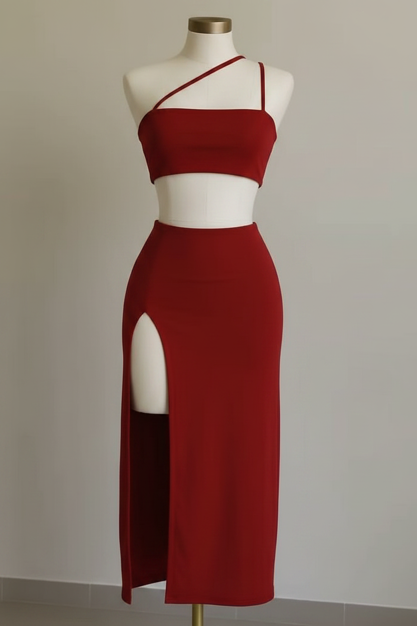 Conjunto Top Falda Maxi KMS - Rojo