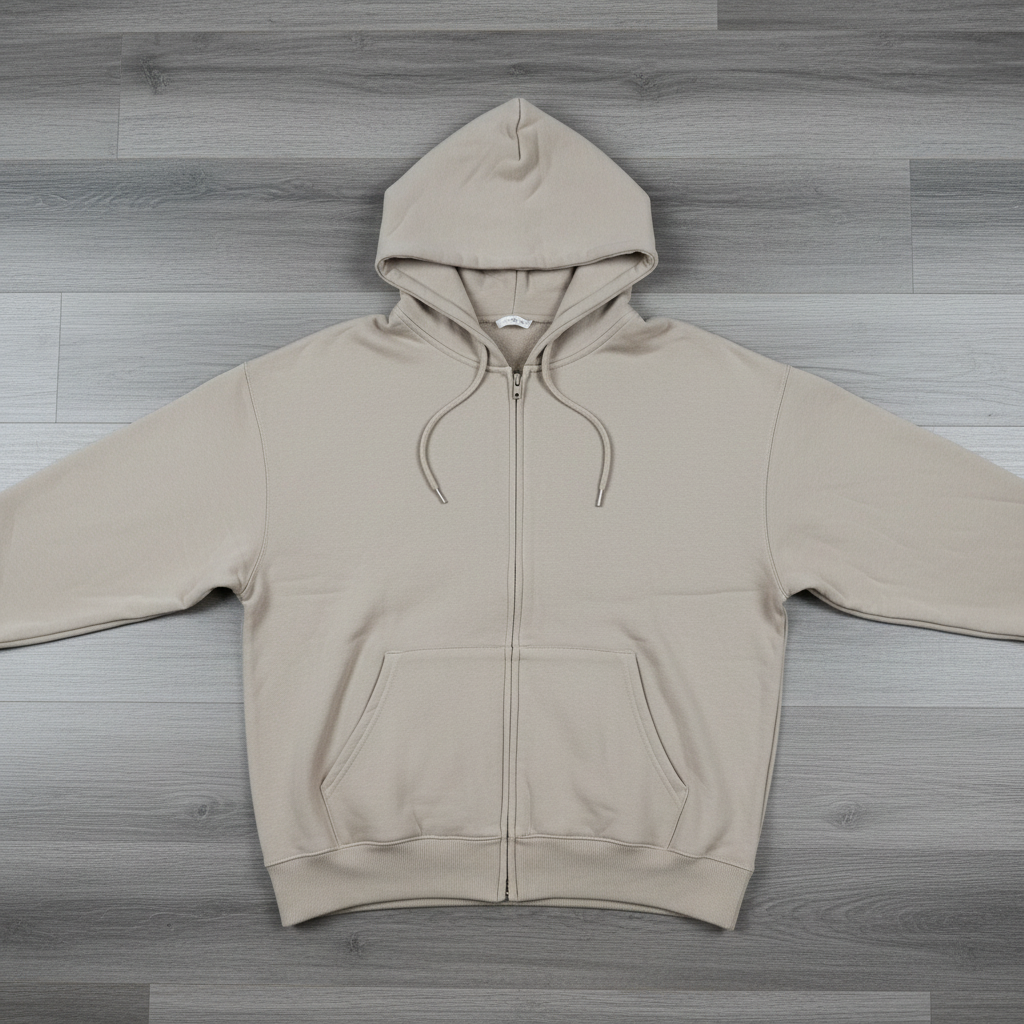 Hoodie Zip-Up Oversize Beige