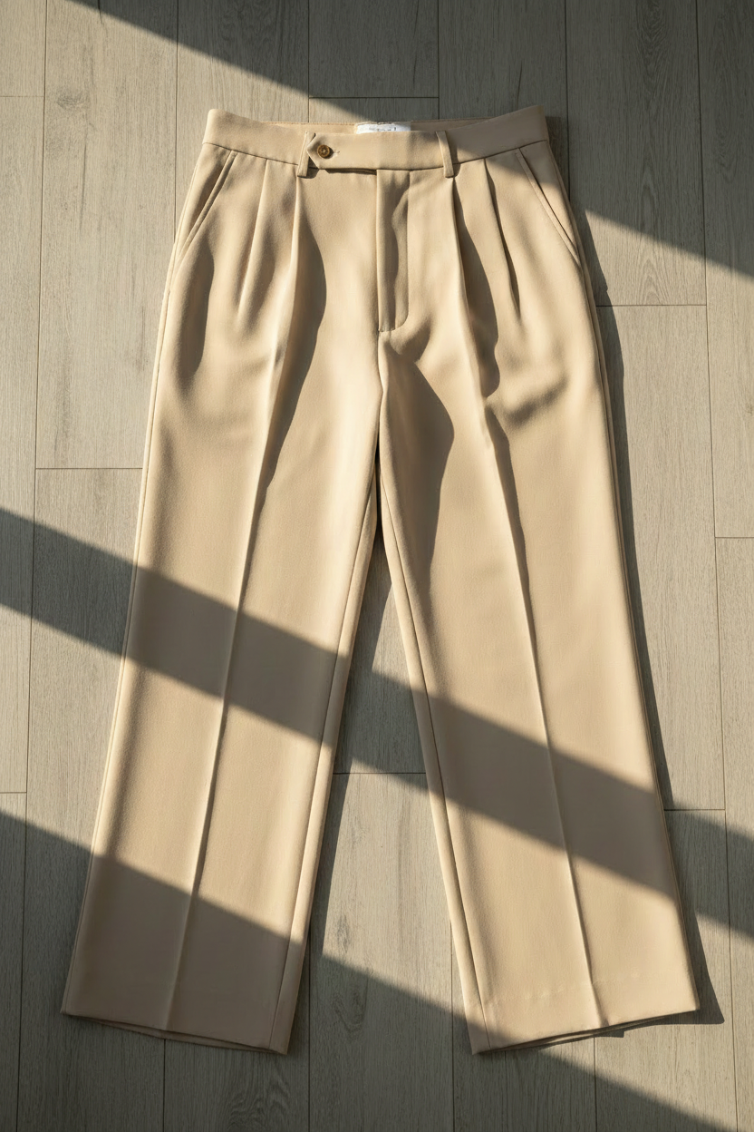Pantalón Clásico de Pinzas - Beige Crema