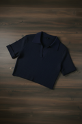 Polo Tejido Cropped Mujer - Azul Marino