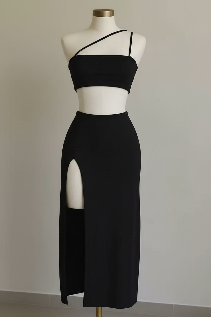 Conjunto Top Falda Maxi KMS - Negro