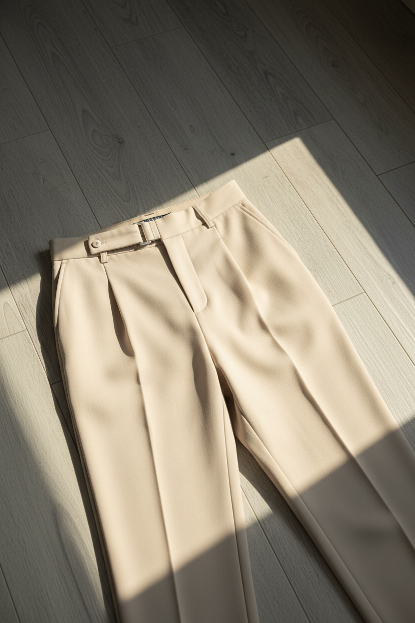 Pantalón Clásico con Hebilla - Beige Crema