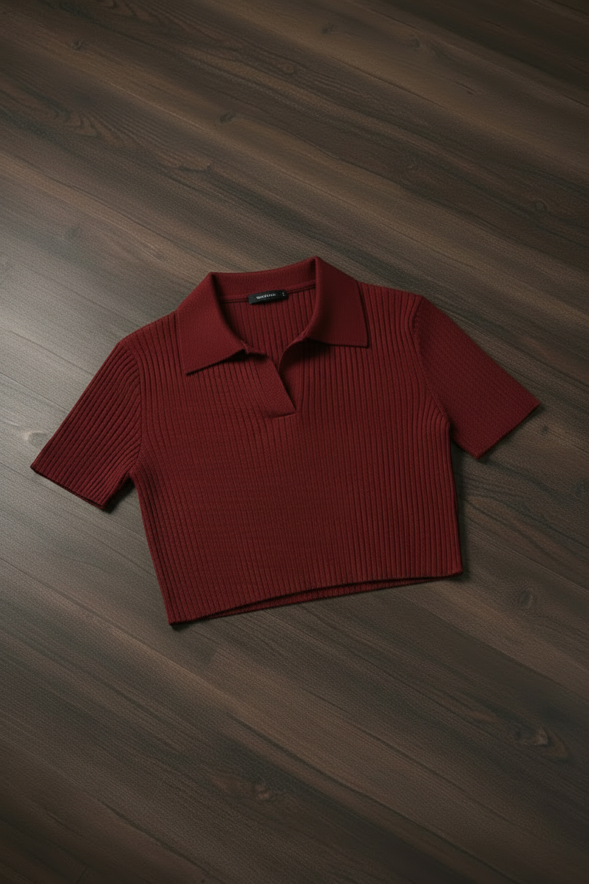 Polo Tejido Cropped Mujer - Rojo