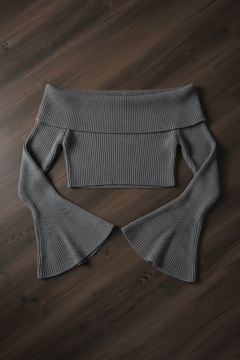 Top Off-Shoulder Rib Manga Flare - Gris