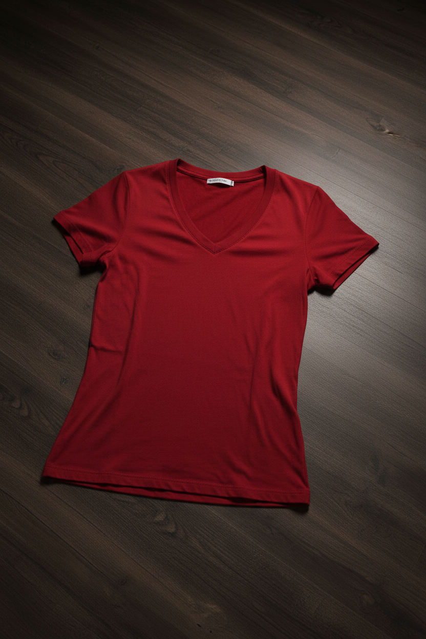 Camiseta Jersey Cuello en V Mujer - Rojo