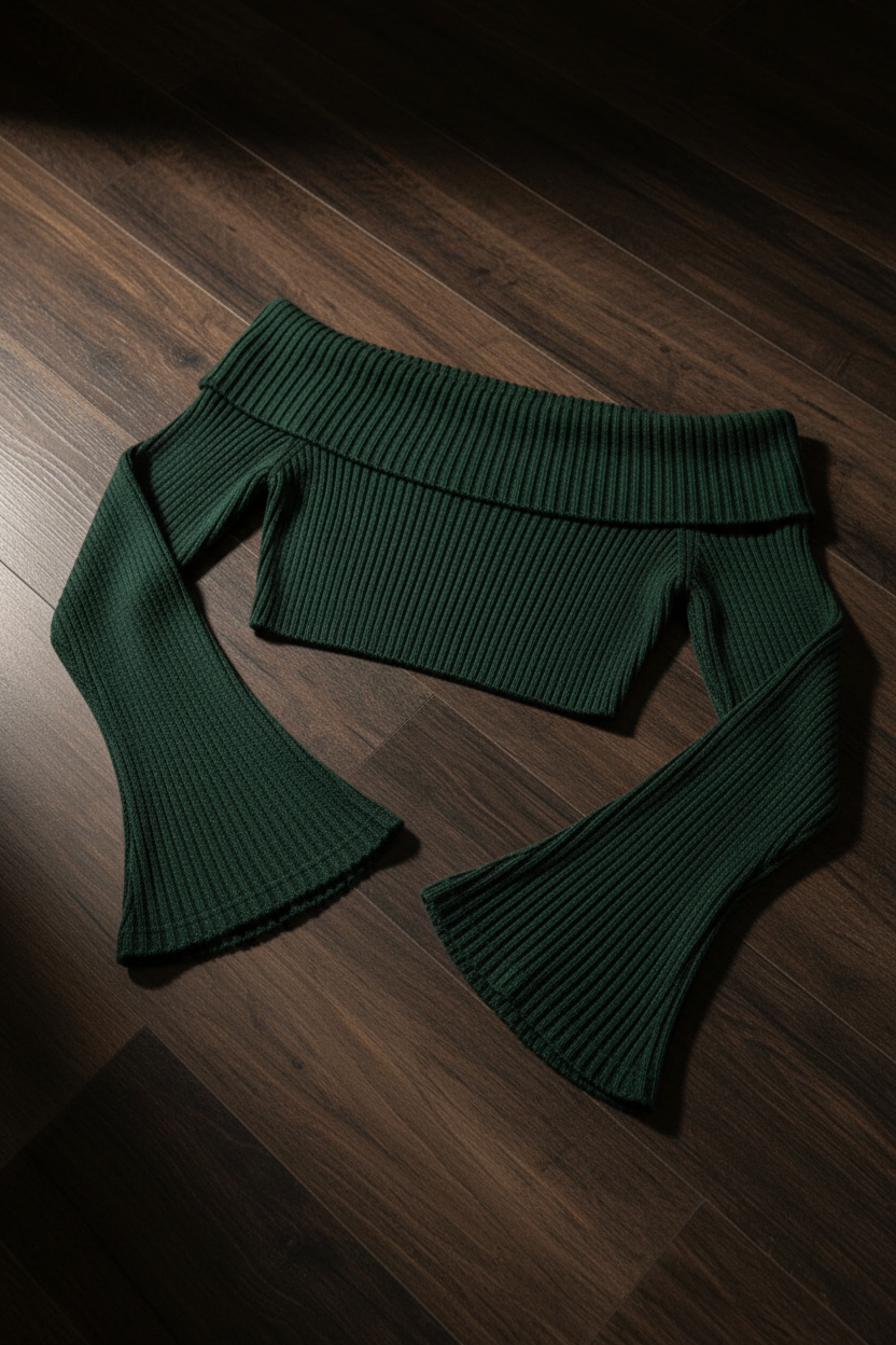 Top Off-Shoulder Rib Manga Flare - Verde Bosque