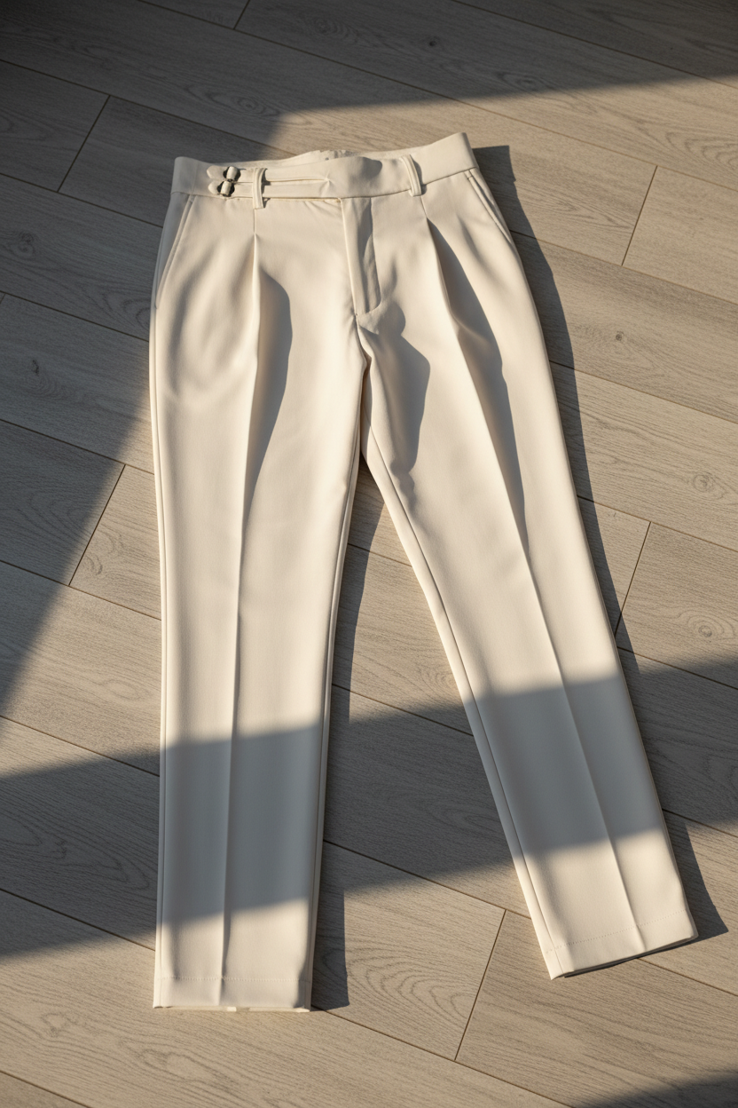 Pantalón Elegante con Banda y Hebilla - Blanco