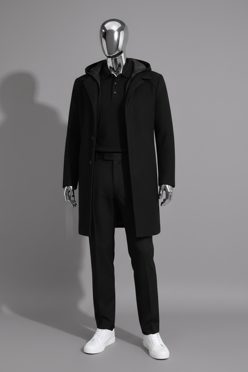 Maniquí con abrigo negro