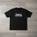Stigmatuary tee - black oversized tee with gothic white lettering